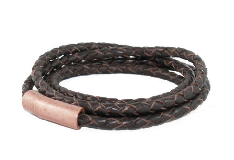 Copy of Multi-Wrap Leather Bracelet in Chocolate Brown with and Antique Copper Clasp